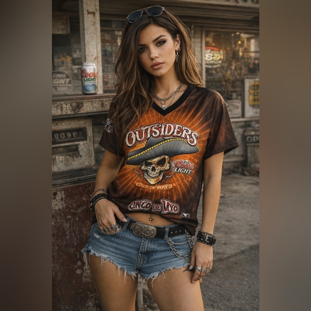Outsiders Cinco De Mayo Graphic Jersey Skull Sombrero Coors Light Festival Top